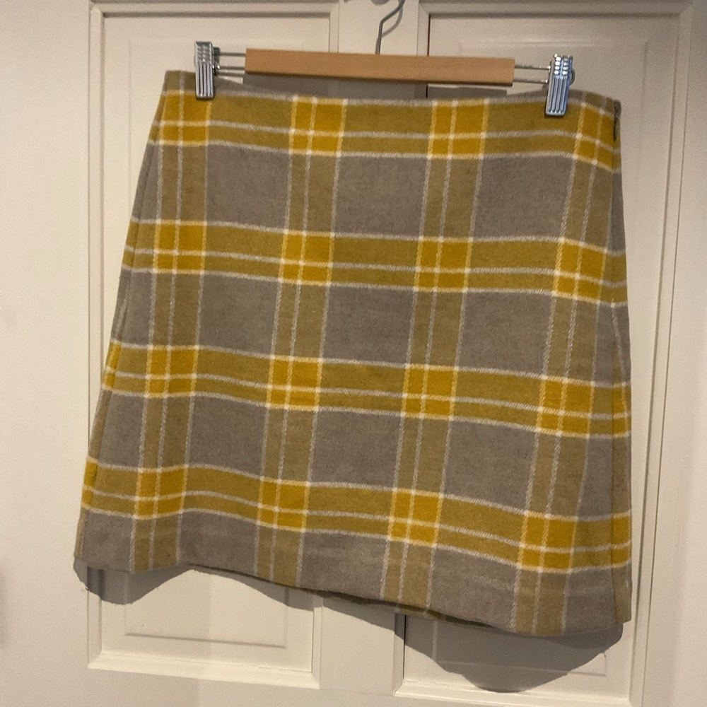 LOFT Yellow and Tan Plaid Mini Skirt